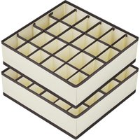 Beige Aufbewahrungsboxen für Sockenschubladen, 30 x 30 x 9 cm, 2er-Set, 24 Fächer. von SERBIA