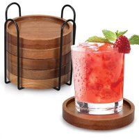 Braune Holzuntersetzer mit Halter für den Couchtisch, saugfähige Untersetzer zum Schutz der Tischplatte, 6er-Set Braune Holzuntersetzer mit Halter für den Couchtisch, saugfähige Untersetzer zum Schutz der Tischplatte, 6er-Set von SERBIA