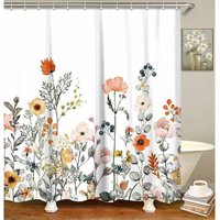 Duschvorhang aus Stoff mit 12 Haken, Blumenmuster, modernes Badezimmerzubehör, maschinenwaschbar, 180 x 200 cm Duschvorhang aus Stoff mit 12 Haken, Blumenmuster, modernes Badezimmerzubehör, maschinenwaschbar, 180 x 200 cm von SERBIA