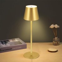 Goldene kabellose Schreibtischlampe 10 x 10 x 38 cm, 1 LED, wiederaufladbar, Touch, ideal für Esszimmer, Schlafzimmer oder Bar. von SERBIA