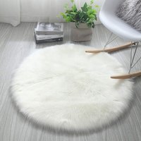 Kunstfell-Teppich, Imitation Fleece Mouse Area Rug, rutschfeste Yogamatte für Wohnzimmer, Schlafzimmer, Sofa, Bodenmatte (Rund, Weiß, 60 x 60 cm) von SERBIA