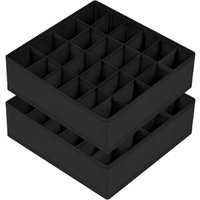 Schwarze Aufbewahrungsboxen für Sockenschubladen, 30 x 30 x 9 cm, 2er-Set, 24 Fächer. von SERBIA