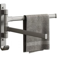 Schwenkbarer Handtuchhalter mit Haken, 180° schwenkbar, Wandmontage, Handtuchhalter aus Aluminium, Grau (2 Arme) von SERBIA