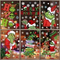 Set mit 9 DIY-Weihnachts-Fensteraufklebern, 30 x 20 cm, Weihnachts-Grinch-Fensteraufkleber, geeignet für Glas, Fenster, Zuhause von SERBIA
