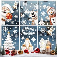 Set mit 9 Stück 30 x 20 cm Weihnachts-Fensteraufklebern mit fröhlichem Schneemann und Weihnachtsmannschloss, PVC, wiederverwendbar, statisch, Set mit 9 Stück 30 x 20 cm Weihnachts-Fensteraufklebern mit fröhlichem Schneemann und Weihnachtsmannschloss, PVC, wiederverwendbar, statisch, von SERBIA