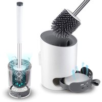 Toilettenbürste mit Wandhalterung, moderne, verbesserte Toilettenbürste in Weiß, Badezimmer-Toilettenbürstenset mit Silikonborsten, Kieselgurmatte von SERBIA