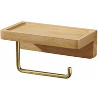 Toilettenpapierhalter aus Massivholz, Wandhalterung mit Doppelmontage, selbstklebende abgerundete Ecken, Badezimmer- und Küchendekor (Buche) von SERBIA