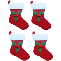 Weihnachtliches Geschirrset, rote Weihnachtsstrümpfe, 15,5 x 12 cm, 4-teiliges Besteckset (Messer und Gabeln), Aufbewahrungsbeutel aus Filz, Esstisch von SERBIA