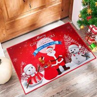 rote Fußmatte (40 x 60 cm) „Frohe Weihnachten“, rutschfeste Fußmatte mit Weihnachtsmann-Schneemann, geeignet für die Schlafzimmerdekoration im Innen von SERBIA