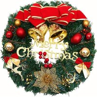 x grüner Weihnachtskranz (30 cm) mit Blumen/Weihnachtsschleife, geeignet für Haustür, Kamin und als Wanddekoration im Innen- und Außenbereich von SERBIA