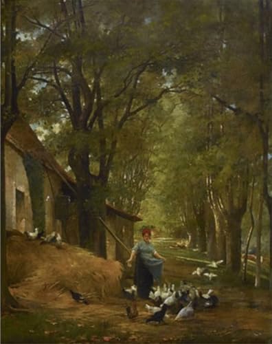 SERENDIPITP Abstrakte Leinwand Kunst Landschaft Wandkunst Dekoratives Wandgemälde Bäuerin Füttert die hühner von lionel noel royer Ölgemälde Kunstdrucke für Heimdekoration 60x90cm von SERENDIPITP