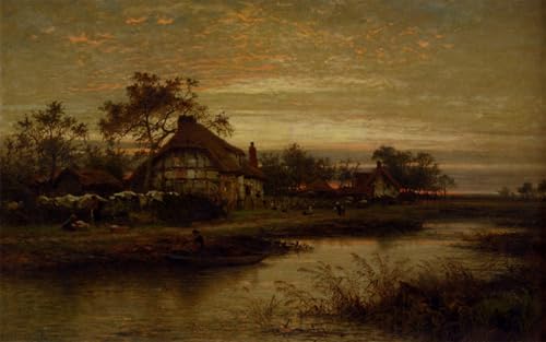 SERENDIPITP Abstrakte Leinwand Kunst Landschaft Wandkunst Dekoratives Wandgemälde Worcestershire Cottage Homes Abend Benjamin Williams Leiter Ölgemälde Kunstdrucke für Heimdekoration 60x90cm von SERENDIPITP