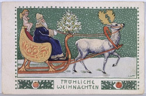 SERENDIPITP Bekannt Leinwand Malerei Poster Bilder Druck Wandgemälde Postcard Depicting Father Christmas on His Sleigh by Wilhelm List Wandkunst Poster für Wohnzimmer-Dekor 60x90cm von SERENDIPITP