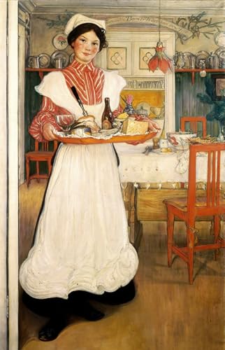 SERENDIPITP Bilder Moderne Graffiti Leinwanddruck Berühmte Gemälde Mrtinsa trägt das Frühstück auf einem Tablett von Carl Larsson Wandkunst Graffiti für Wanddekoration 60x90cm von SERENDIPITP