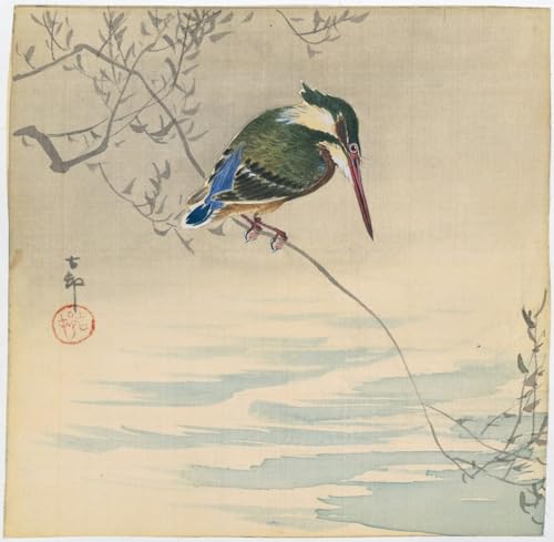 SERENDIPITP Kunst Gemälde Vintage Wandbild Leinwand Poster Druck Buntspecht im Baum mit rotem Efeu von Ohara Koson Moderne Leinwanddrucke für Wanddekoration 60x90cm von SERENDIPITP