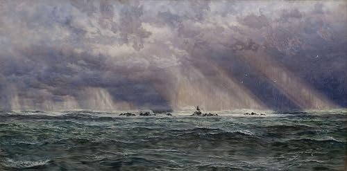 SERENDIPITP Kunst Gemälde Vintage Wandbild Leinwand Poster Druck ein Nordweststurm vor dem Leuchtturm von Longships von Brett Moderne Leinwanddrucke für Wanddekoration 60x90cm von SERENDIPITP