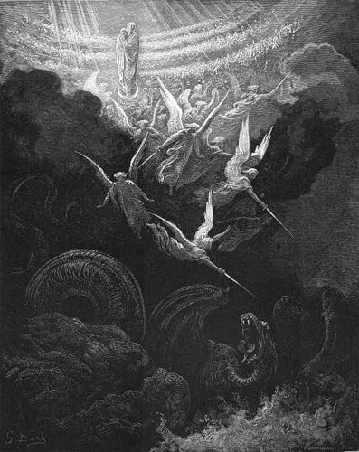 SERENDIPITP Kunstdruck Leinwand Bilder Druck Wandgemälde Kunst Gemälde Der erzengel und seine engel im kampf Gegen den drachen von gustave dore Leinwand Wandkunst Poster für Wanddekoration 60x90cm von SERENDIPITP
