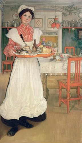 SERENDIPITP Vintage Leinwand Wandkunst Dekorative Leinwand Malerei Dekoratives WandgemäLde Mrtinsa trägt das Frühstück auf einem Tablett von Carl Larsson für Heimdekoration 60x90cm von SERENDIPITP
