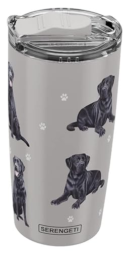 SERENGETI Labrador Vakuumisolierter Becher aus Edelstahl mit auslaufsicherem Deckel, 3D-Druck, isolierter Reisebecher für heiße oder kalte Getränke, 590 ml (Labrador Black Tumbler) von SERENGETI