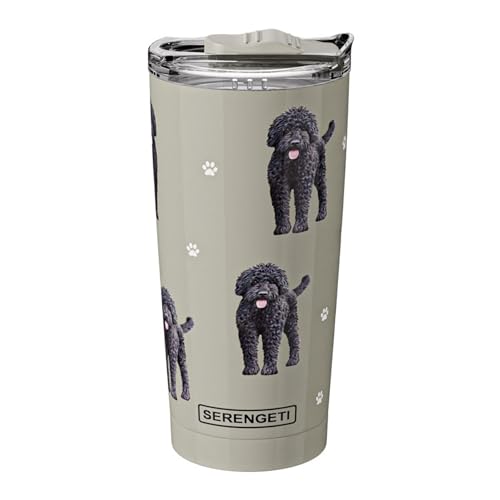 SERENGETI Schwarzer Labradoodle-Becher aus Edelstahl, vakuumisolierter Becher mit auslaufsicherem Deckel, 3D-Druck, isolierter Reisebecher für heiße oder kalte Getränke, 590 ml von SERENGETI