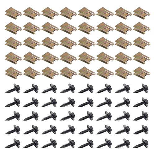 40 Stück Schraube Mutter Clip Kit Feder Blechnmutter und U Typ Karosserieschrauben Edelstahl Blechmutter Set für Auto Motorrad Schwarz von SERKABO