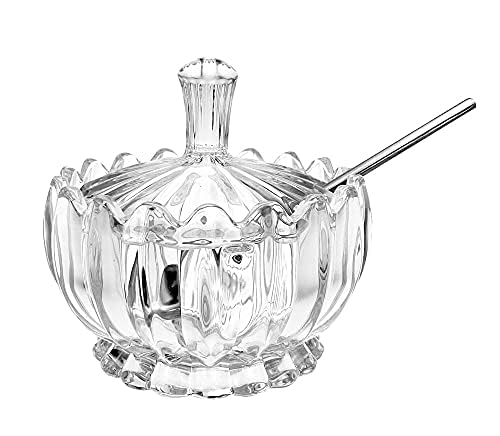 Gewürzdose aus Kristallglas, Gewürzdose, Zuckerdose mit Edelstahldeckel, Löffel (Silber) von SERPEN