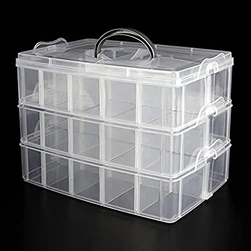 SERPEN 3-lagige stapelbare Aufbewahrungsbehälter – Kunststoff-Bastelbox mit 30 verstellbaren Fächern und Griff – tragbare Perlen-Organizer und Aufbewahrung von SERPEN