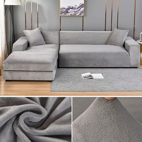 SERVEL Samtsofabezug Dicker elastischer 1/2/3/4-Sitzer Sofabezug für Wohnzimmer Samtplüsch L-förmiger Ecksofabezug Couchbezug von SERVEL