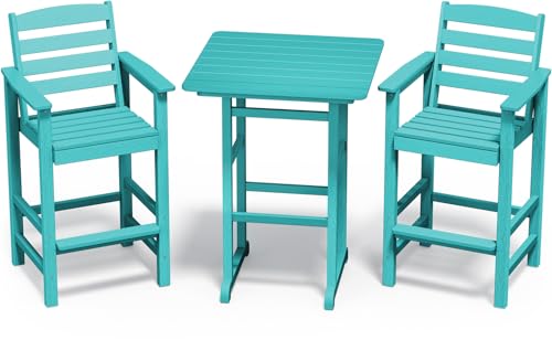 SERWALL Balkon Adirondack Stühle und Tisch 3-teiliges Set, Adirondack Barhöhe Stühle 2er Set und Bartisch, Outdoor Barhocker Set für Bistro, Pool, Hinterhof, Aruba von SERWALL