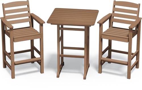 SERWALL Balkon Adirondack Stühle und Tisch 3-teiliges Set, Adirondack Barhöhe Stühle 2er Set und Bartisch, Outdoor Barhocker Set für Bistro, Pool, Hinterhof, Braun von SERWALL