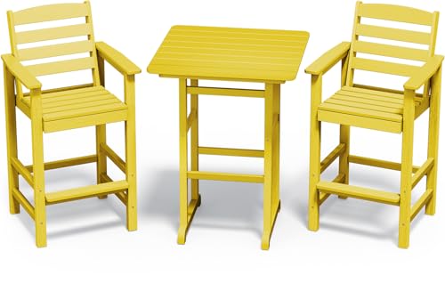 SERWALL Balkon Adirondack Stühle und Tisch 3-teiliges Set, Adirondack Barhöhe Stühle 2er Set und Bartisch, Outdoor Barhocker Set für Bistro, Pool, Hinterhof, Gelb SERWALL Balkon Adirondack Stühle und Tisch 3-teiliges Set, Adirondack Barhöhe Stühle 2er Set und Bartisch, Outdoor Barhocker Set für Bistro, Pool, Hinterhof, Gelb von SERWALL