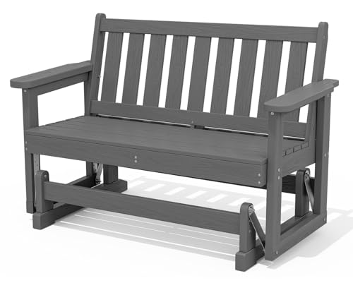 SERWALL Outdoor Glider Schaukelstuhl, HDPE Allwetterbeständig 2 Personen Loveseat, Outdoor Schaukelbank Stuhl mit 299.4 kg Kapazität für Hinterhof, Garten, Veranda, Grau von SERWALL