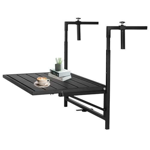 SERdeerCH Klappbarer Balcony Railing Tisch mit 2 Verwendungsfunktionen, Outdoor Hanging 4 Levels Height Adjustable,High Stability Outdoor Side Table for Patio Garden Porch von SERdeerCH