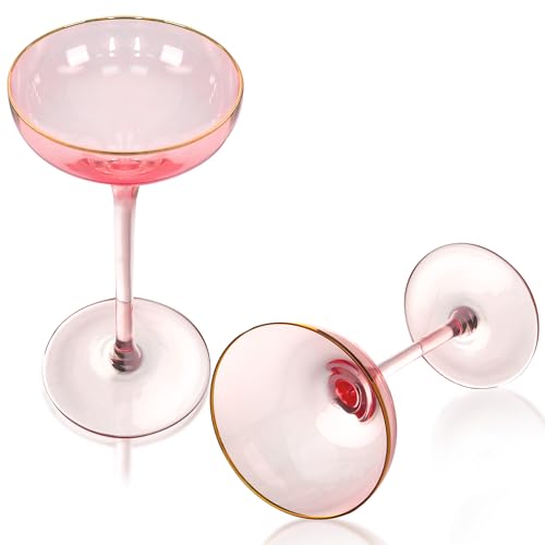 SERdeerCH Klassisches Champagnerglas，Sektgläser 2er Set 150ml (5 Unzen) Schalenform Kristall Sektflöten weingläser Kristallgläser wie Mundgeblasen pink von SERdeerCH