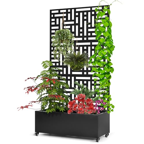 SERdeerCH Pflanzkasten aus Metall mit Rankgitter (180 x 90 x 40 cm) erhöhtes Gartenbett mit Sichtschutzschirm und Trellis-Drainage. Gedreht für Flexibilität der Terrasse, zum Klettern von Gemüse von SERdeerCH