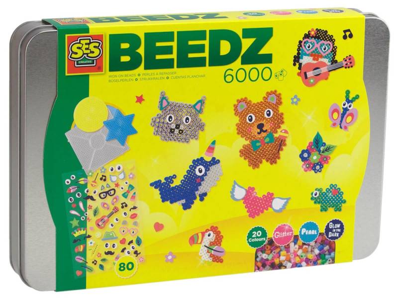 SES Creative Bügelperlen Bügelperlen Premium Sortiment in Metallbox mit Zubehör und von SES Creative
