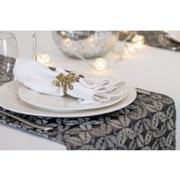 Exklusiver Handgemachter Tischläufer Silber/Grauer Handgemachter Luxus Funkelndes Mittelstück von SESEstudio
