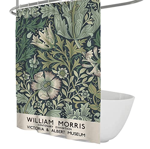 SESIRMIOER William Morris Duschvorhang grüne Pflanze Blätter und Blumenmuster Modernes Dekor wasserdichter Stoff Duschvorhang Badezimmer-Set W150xL180cm von SESIRMIOER