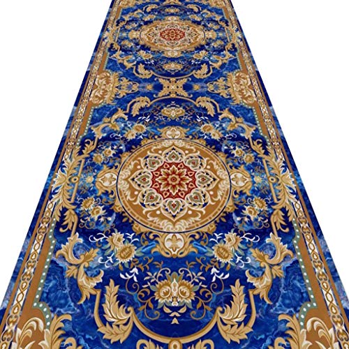 SESO UK- Europäischer Barock-Teppichläufer for Flurgang-Treppe, Langer Blauer Rutschfester Teppich for das Home-Hotel-Büro, kann geschnitten Werden (Size : 80×500cm) von SESO UK