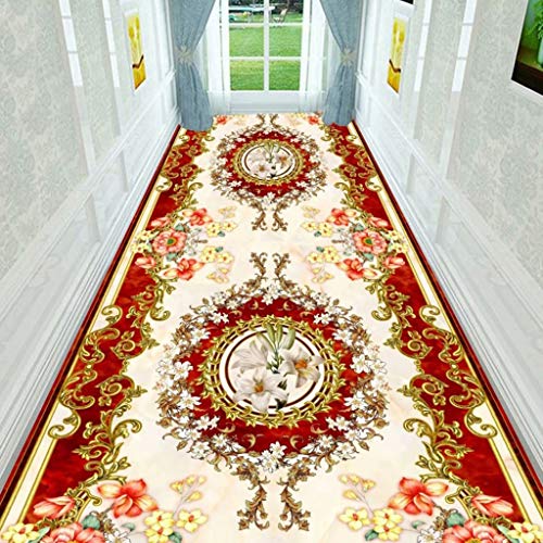 SESO UK- Europäischer Barock-Teppichläufer for Flurgang-Treppe, Langer roter Rutschfester Teppich for das Home-Hotel-Büro, kann geschnitten Werden (Size : 120×350cm) von SESO UK
