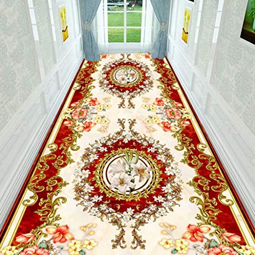 SESO UK- Europäischer Barock-Teppichläufer for Flurgang-Treppe, Langer roter Rutschfester Teppich for das Home-Hotel-Büro, kann geschnitten Werden (Size : 80×500cm) von SESO UK