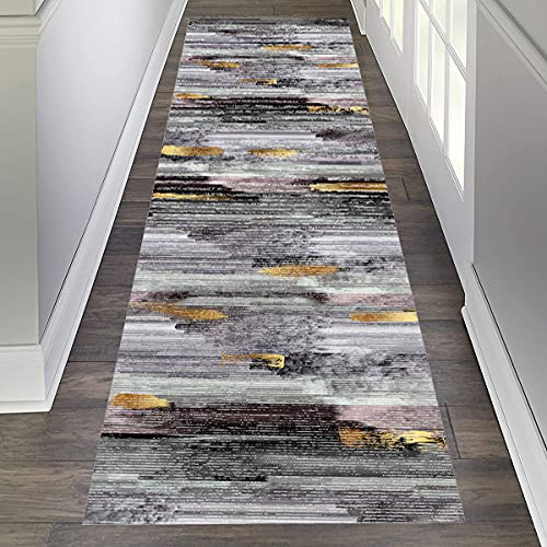 SESOUK Korridor-runner-teppich-zusammenfassung, Rutschfeste Graue Polyester-faserbreite 80cm(Size:80 x 400 cm) von SESOUK