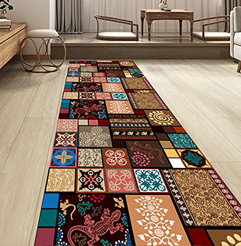 SESOUK Läufer Flur Küche Teppich Teppichläufer Im Marokkanischen Stil Geometrischer Retro Bedrucktes Patchworkgitter Waschbar(Size:80 x 150 cm) von SESOUK