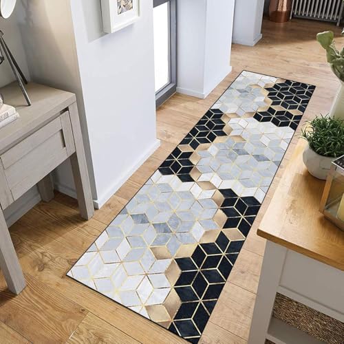 SESOUK Teppich Läufer Flur Küche 80x300cm, Küchenteppich Waschbar Schlafzimmer Korridor Teppichläufer Lang, Geometrischer, Länge Anpassbare von SESOUK