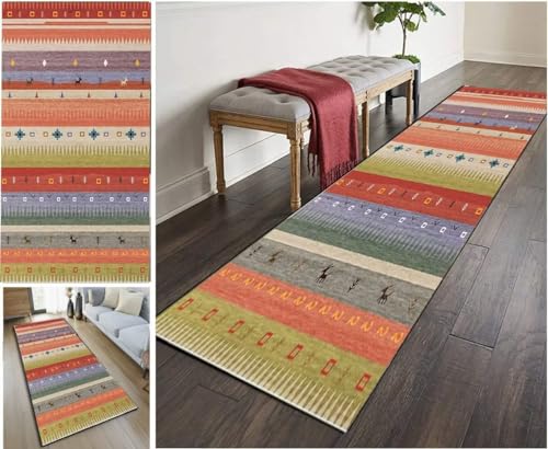 SESOUK Teppich Läufer Flur Küche rutschfest 70×180cm, Moderne Nordische Grüne Geometrie Korridor Teppichläufer Waschbar Schlafzimmer Wohnzimmer Küchenläufer von SESOUK