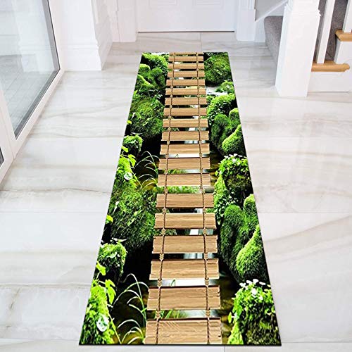 SESOUK Teppich Läufer Retro 3D Blumen für Flur Küche Wohnzimmer, rutschfest Korridor Teppiche Schlafzimmer Teppichläufer Bodenmatte(Size:80X250CM,Color:EIN) von SESOUK