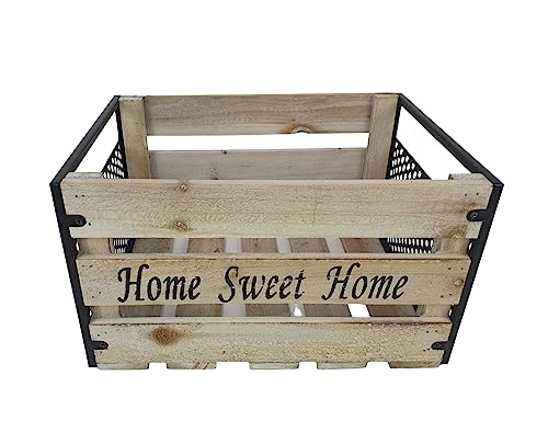Deko Holzboxen mit Metall Home Sweet Home natur/schwarz versch. Größen Holzkisten Organizer Aufbewahrung (klein) von SESUA