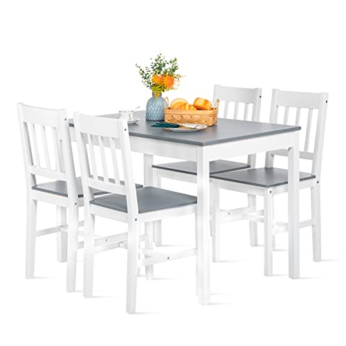SETSAIL Esszimmergruppe mit Esstisch und 4 Essstühlen, Küchentisch-Set für die Küche, Wohnzimmer, Esszimmer, Grau & Weiß 1 table+ 4 chairs von Setsail