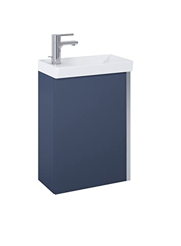 SET SLIM 45 Badmöbel 45cm Ture Soft-Close Keramik Hängeschrank Badezimmerschrank mit Waschbecken Unterschrank Waschtisch Modern Elegant, Holzwerkstoff, Marineblau matt von SET SLIM