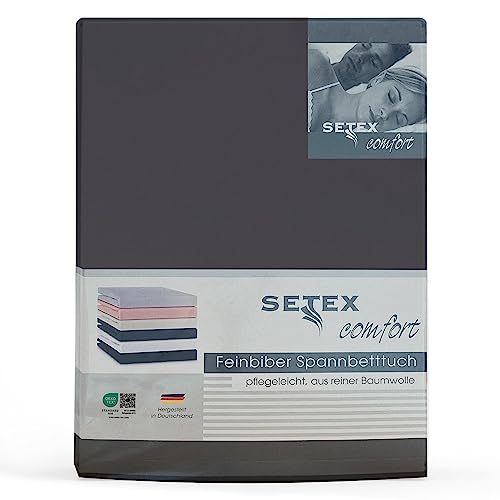 SETEX Feinbiber Spannbettlaken, 100 x 200 cm großes Spannbetttuch, 100 % Baumwolle, Bettlaken in Anthrazit von SETEX